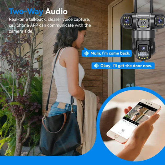 Pro WiFi IP Camera Outdoor 12MP 6K Triple Lenses Triple Screens Security Video Monitor Night Vision Waterproof CCTV Cameras