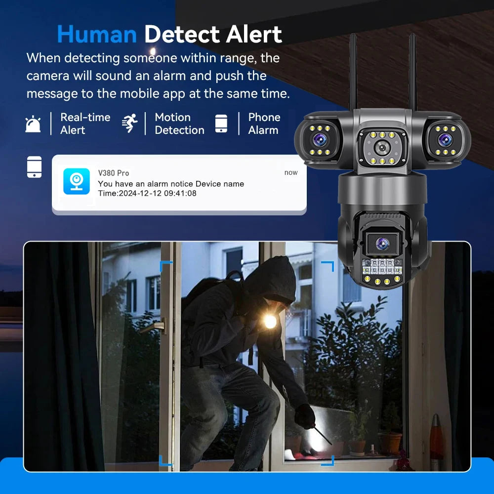 Pro WiFi IP Camera Outdoor 12MP 6K Triple Lenses Triple Screens Security Video Monitor Night Vision Waterproof CCTV Cameras