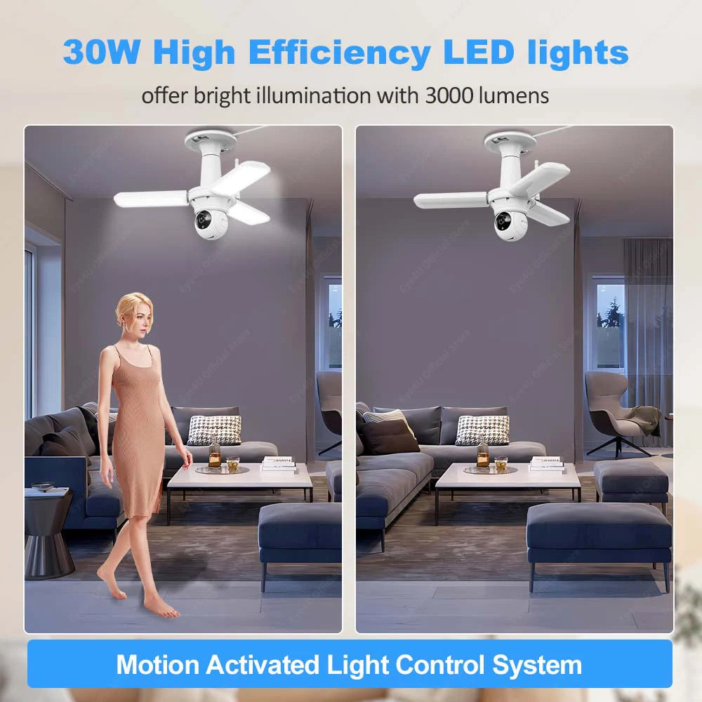 4MP 30W LED Bulb Camera Indoor Wireless WiFi Floodlight Security Camera Detection Tracking Color Night Vision Video Surveillance Cam