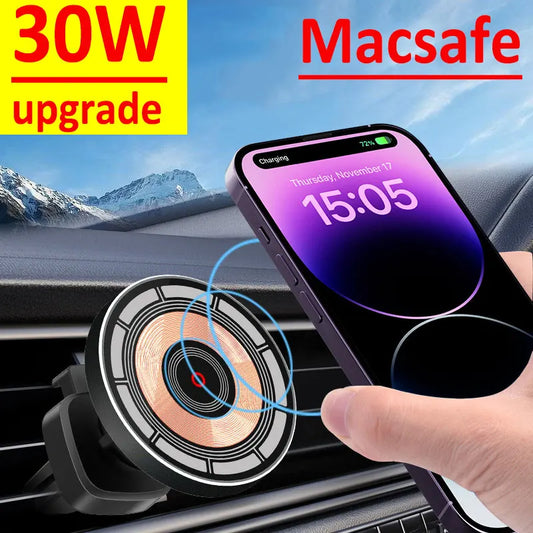 Revolutionary 30W Magnetic Wireless Car Charger & Phone Holder for iPhone 15-11 - Fast Charging Made Easy!