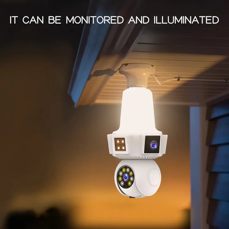 Three Lens Triple Screen 6MP Wireless Wifi Light Bulb Camera V380Pro 360°  PTZ Bulb Camera Home Security CCTV Baby Monitor