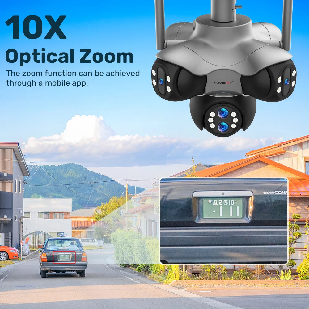 LS VISION 30MP 5 Screens Outdoor WiFi Camera 10X Optical Zoom 5 PTZ Security IP Cam Human Auto Tracking Surveillance CCTV Camera