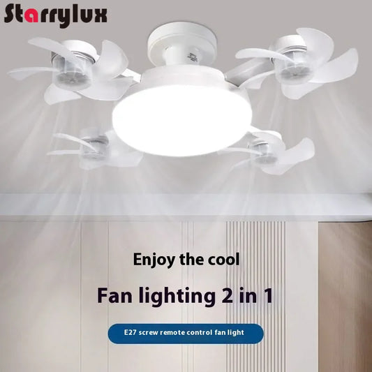 LED Smart Silent Fan Light with E27 Screw Creative 3/4/5 Head Remote-Controlled 3-Speed Adjustable for Home Living Room Bedroom