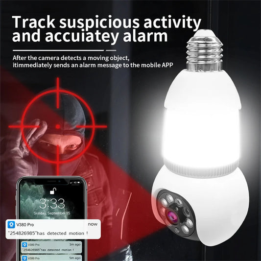 Bulb Wireless Camera 8MP LED IP WiFi Security Surveillance PTZ Cam with Two-way Audio AI Smart Tracking And Alarm HD Monitor