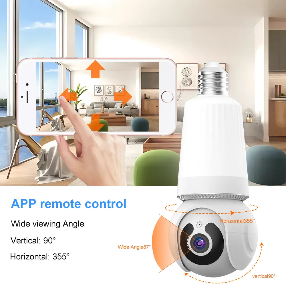 8MP Security Camera Wifi Surveillance With LED Bulb CCTV PTZ AI Tracking Two-way Audio Night Vision 10X Zoom Wireless Cam 2 in 1