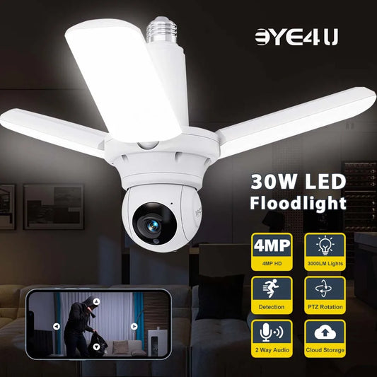 4MP 30W LED Bulb Camera Indoor Wireless WiFi Floodlight Security Camera Detection Tracking Color Night Vision Video Surveillance Cam