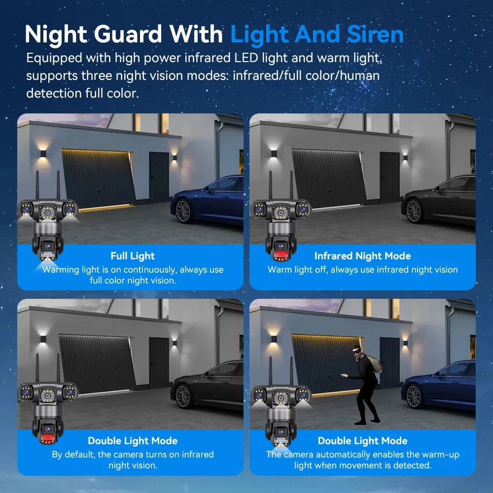 Pro WiFi IP Camera Outdoor 12MP 6K Triple Lenses Triple Screens Security Video Monitor Night Vision Waterproof CCTV Cameras