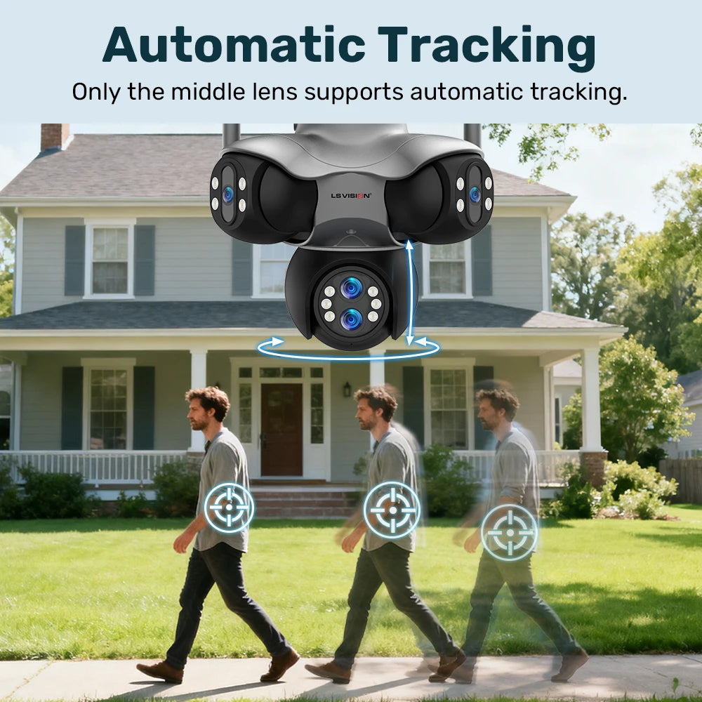 LS VISION 30MP 5 Screens Outdoor WiFi Camera 10X Optical Zoom 5 PTZ Security IP Cam Human Auto Tracking Surveillance CCTV Camera