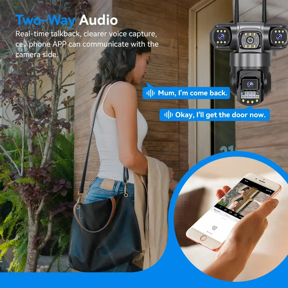 Pro WiFi IP Camera Outdoor 12MP 6K Triple Lenses Triple Screens Security Video Monitor Night Vision Waterproof CCTV Cameras