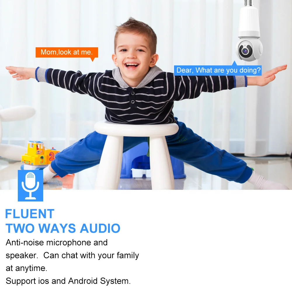 8MP Security Camera Wifi Surveillance With LED Bulb CCTV PTZ AI Tracking Two-way Audio Night Vision 10X Zoom Wireless Cam 2 in 1