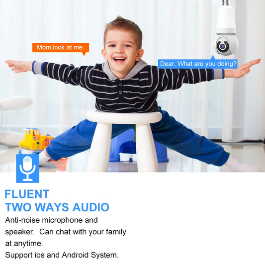 8MP Security Camera Wifi Surveillance With LED Bulb CCTV PTZ AI Tracking Two-way Audio Night Vision 10X Zoom Wireless Cam 2 in 1