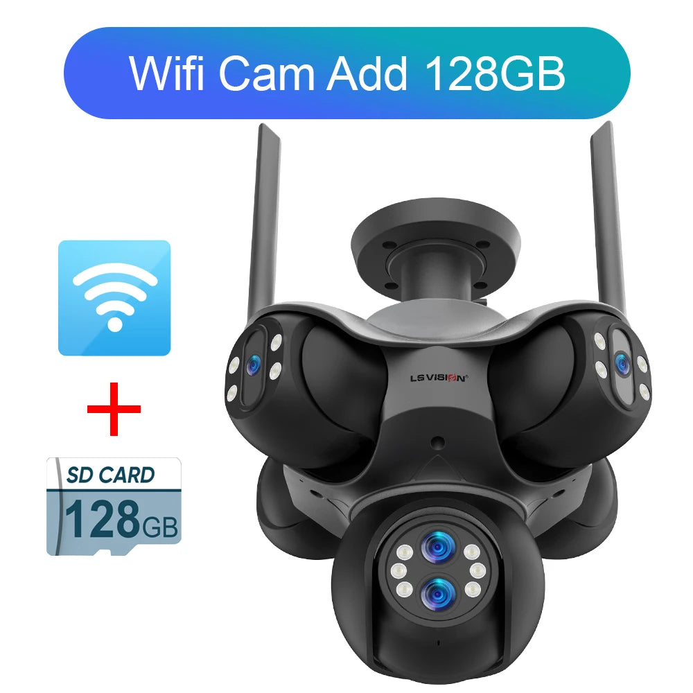 LS VISION 30MP 5 Screens Outdoor WiFi Camera 10X Optical Zoom 5 PTZ Security IP Cam Human Auto Tracking Surveillance CCTV Camera